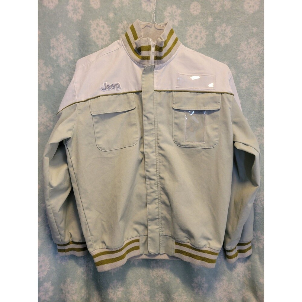 Jeep UAW Full Zip Jacket Size Smal Embroidered Green Patch Logos Duck White